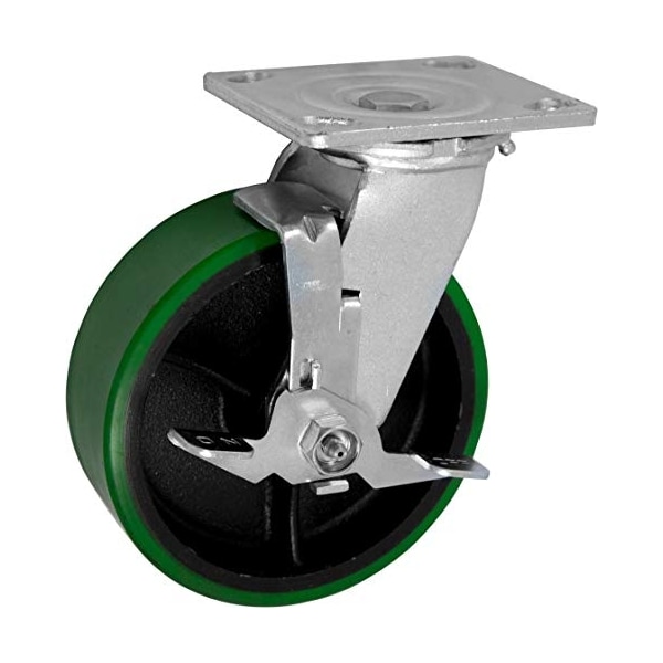 Casterhq Medium Duty 6"X 2" Green Polyurethane ON Iron Wheel, Swivel Caster MD6X2PIS2 - main